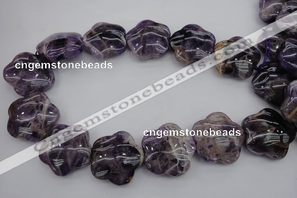 CFG913 15.5 inches 32*33mm carved flower dogtooth amethyst beads