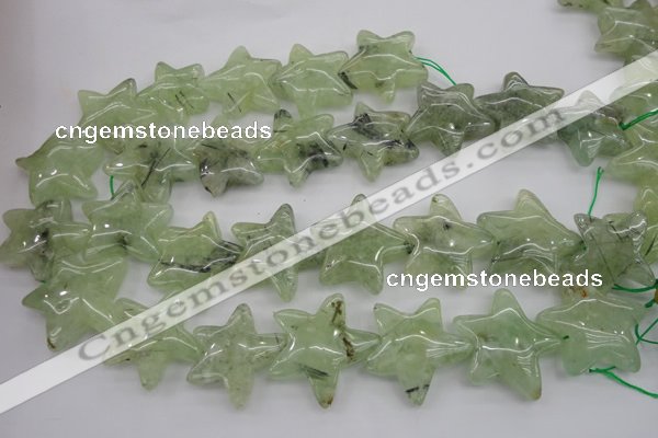 CFG919 15.5 inches 30*33mm carved star green rutilated quartz beads