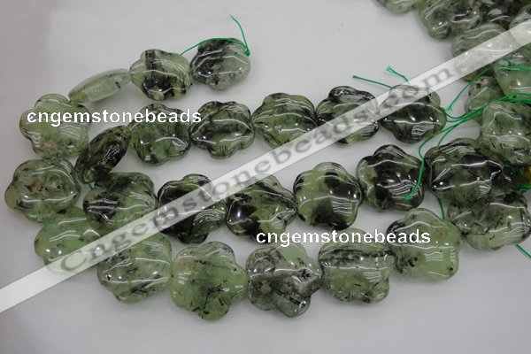 CFG922 15.5 inches 32*33mm carved flower green rutilated quartz beads