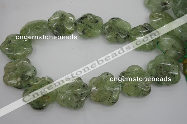 CFG923 32*33mm faceted & carved flower green rutilated quartz beads