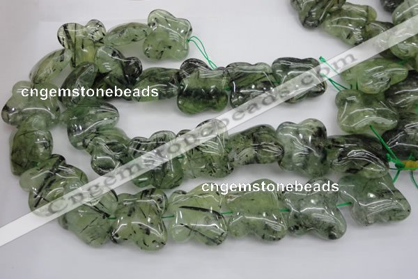 CFG925 15.5 inches 30*33mm carved butterfly green rutilated quartz beads