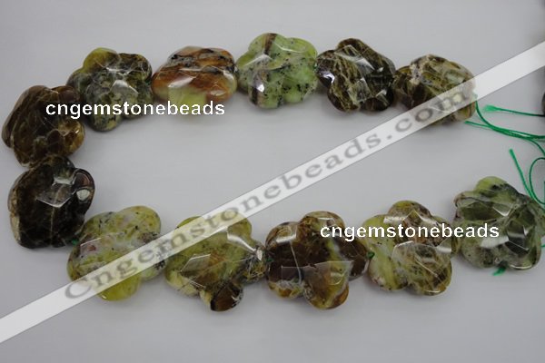 CFG936 32*33mm faceted & carved flower yellow & green opal beads