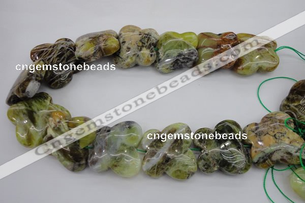 CFG938 15.5 inches 30*33mm carved butterfly yellow & green opal beads