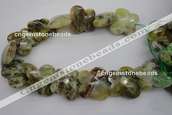 CFG939 30*33mm faceted & carved butterfly yellow & green opal beads