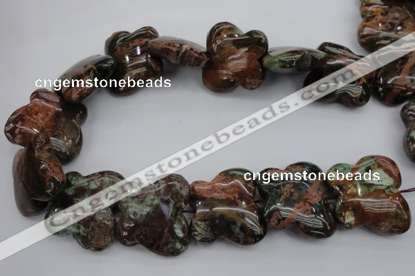 CFG944 15.5 inches 30*33mm carved butterfly green opal gemstone beads