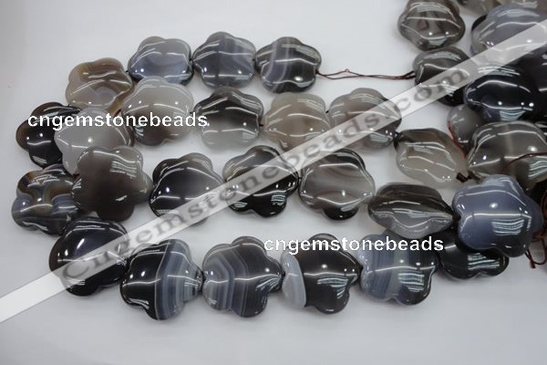 CFG947 15.5 inches 32*33mm carved flower grey botswana agate beads