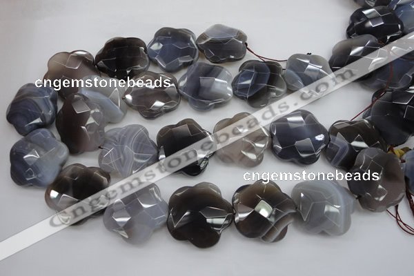 CFG948 32*33mm faceted & carved flower grey botswana agate beads