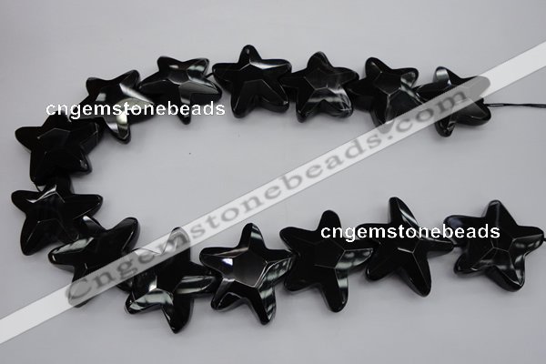 CFG954 15.5 inches 30*33mm faceted & carved star black agate beads