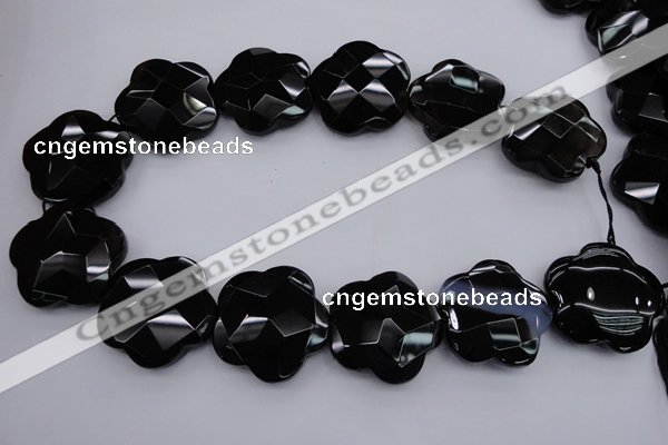 CFG957 15.5 inches 32*33mm faceted & carved flower black agate beads