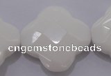 CFG971 15.5 inches 32*33mm faceted & carved flower white porcelain beads