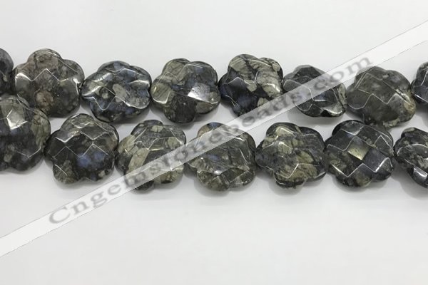 CFG981 15.5 inches 33*33mm carved flower grey opal beads