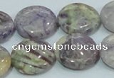 CFJ01 15.5 inches 20mm flat round natural purple flower stone beads