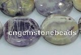 CFJ02 15.5 inches 25mm flat round natural purple flower stone beads