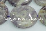 CFJ03 15.5 inches 30mm flat round natural purple flower stone beads