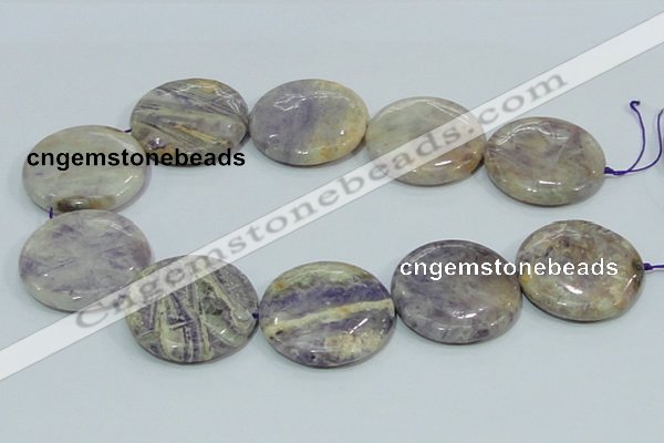 CFJ04 15.5 inches 40mm flat round natural purple flower stone beads