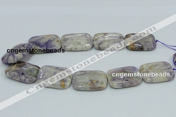 CFJ10 15.5 inches 30*40mm rectangle natural purple flower stone beads