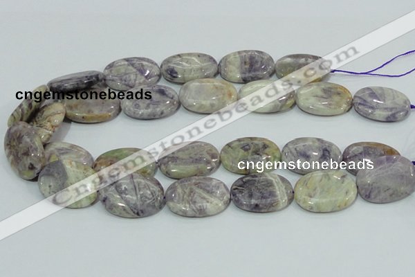 CFJ15 15.5 inches 30*40mm oval natural purple flower stone beads