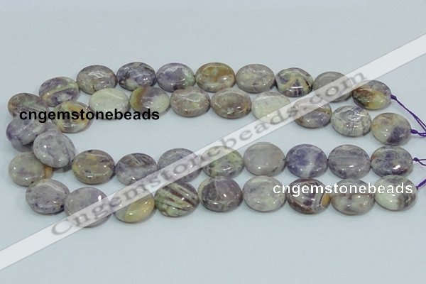 CFJ16 15.5 inches 16mm flat round natural purple flower stone beads