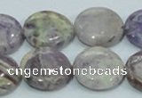 CFJ17 15.5 inches 18mm flat round natural purple flower stone beads