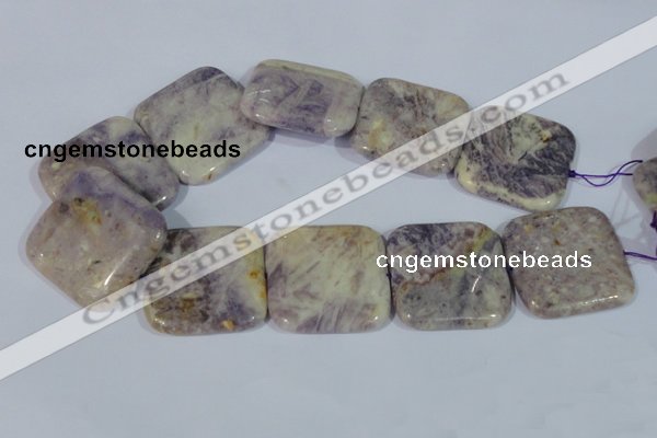 CFJ20 15.5 inches 35*35mm square natural purple flower stone beads