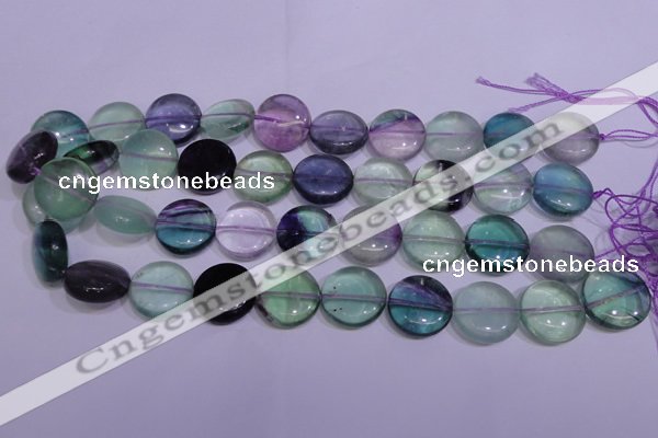 CFL1061 15 inches 10mm flat round natural fluorite gemstone beads