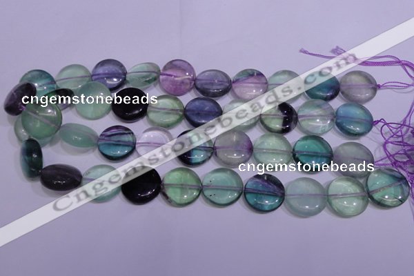 CFL1062 15 inches 12mm flat round natural fluorite gemstone beads