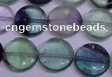 CFL1063 15 inches 14mm flat round natural fluorite gemstone beads
