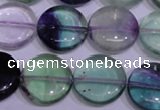 CFL1064 15 inches 16mm flat round natural fluorite gemstone beads