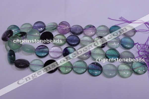 CFL1064 15 inches 16mm flat round natural fluorite gemstone beads