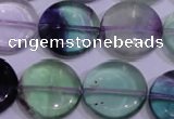 CFL1066 15 inches 20mm flat round natural fluorite gemstone beads