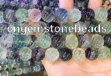 CLF1169 15.5 inches 12mm carved round fluorite gemstone beads