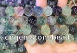 CLF1170 15.5 inches 14mm carved round fluorite gemstone beads