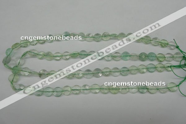 CFL132 15.5 inches 10mm faceted coin green fluorite beads