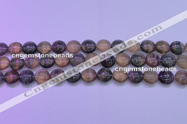 CFL1333 15.5 inches 14mm flat round purple fluorite gemstone beads