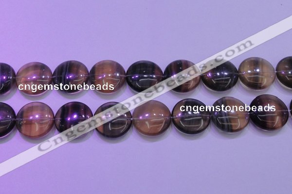 CFL1338 15.5 inches 25mm flat round purple fluorite gemstone beads