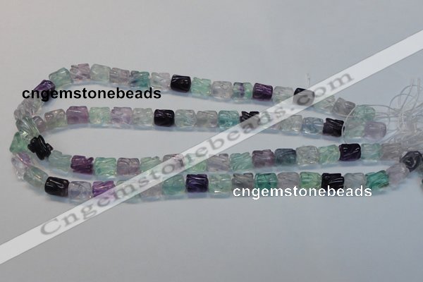 CFL305 15.5 inches 8*10mm carved column natural fluorite beads