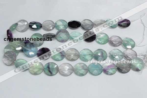 CFL320 15.5 inches 20mm faceted coin natural fluorite beads