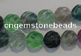 CFL457 15.5 inches 12mm carved round natural fluorite beads