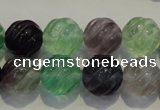 CFL458 15.5 inches 14mm carved round natural fluorite beads