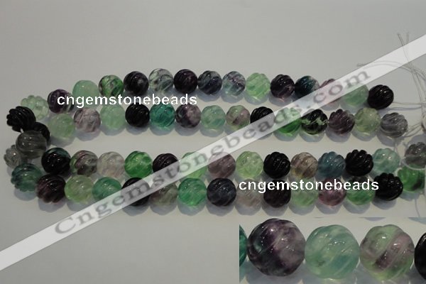 CFL458 15.5 inches 14mm carved round natural fluorite beads