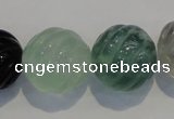 CFL461 15.5 inches 20mm carved round natural fluorite beads