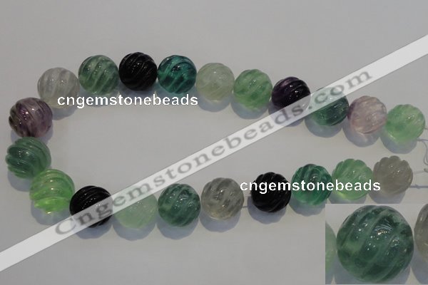 CFL461 15.5 inches 20mm carved round natural fluorite beads