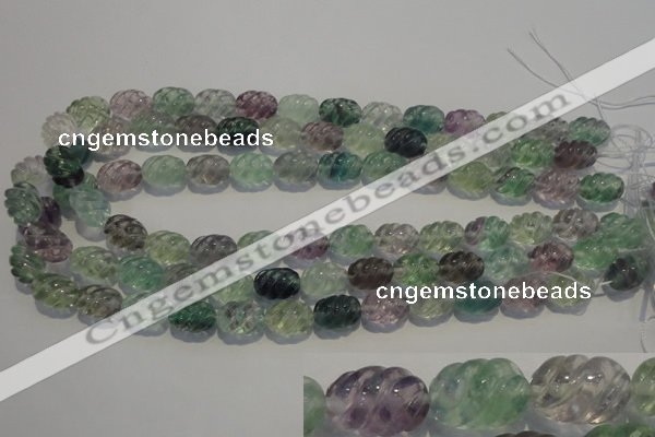 CFL475 15.5 inches 10*14mm carved rice natural fluorite beads