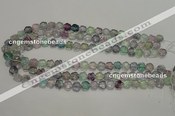 CFL491 15.5 inches 10mm carved flower natural fluorite beads