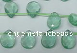 CFL650 Top-drilled 10*14mm faceted briolette green fluorite beads