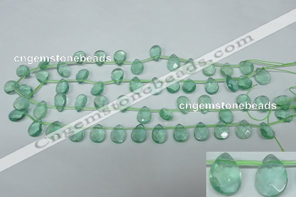 CFL650 Top-drilled 10*14mm faceted briolette green fluorite beads