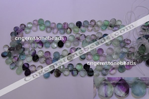 CFL705 Top-drilled 9*11mm faceted briolette natural fluorite beads