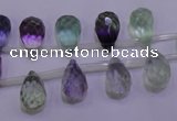 CFL708 Top-drilled 8*12mm faceted teardrop natural fluorite beads