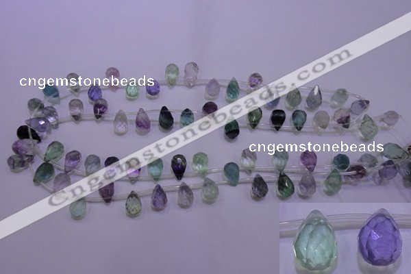 CFL708 Top-drilled 8*12mm faceted teardrop natural fluorite beads