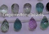 CFL709 Top-drilled 10*14mm faceted teardrop natural fluorite beads